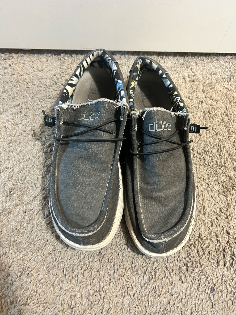 Hey Dude Grey Canvas Slip-On Shoes with Floral Lining
